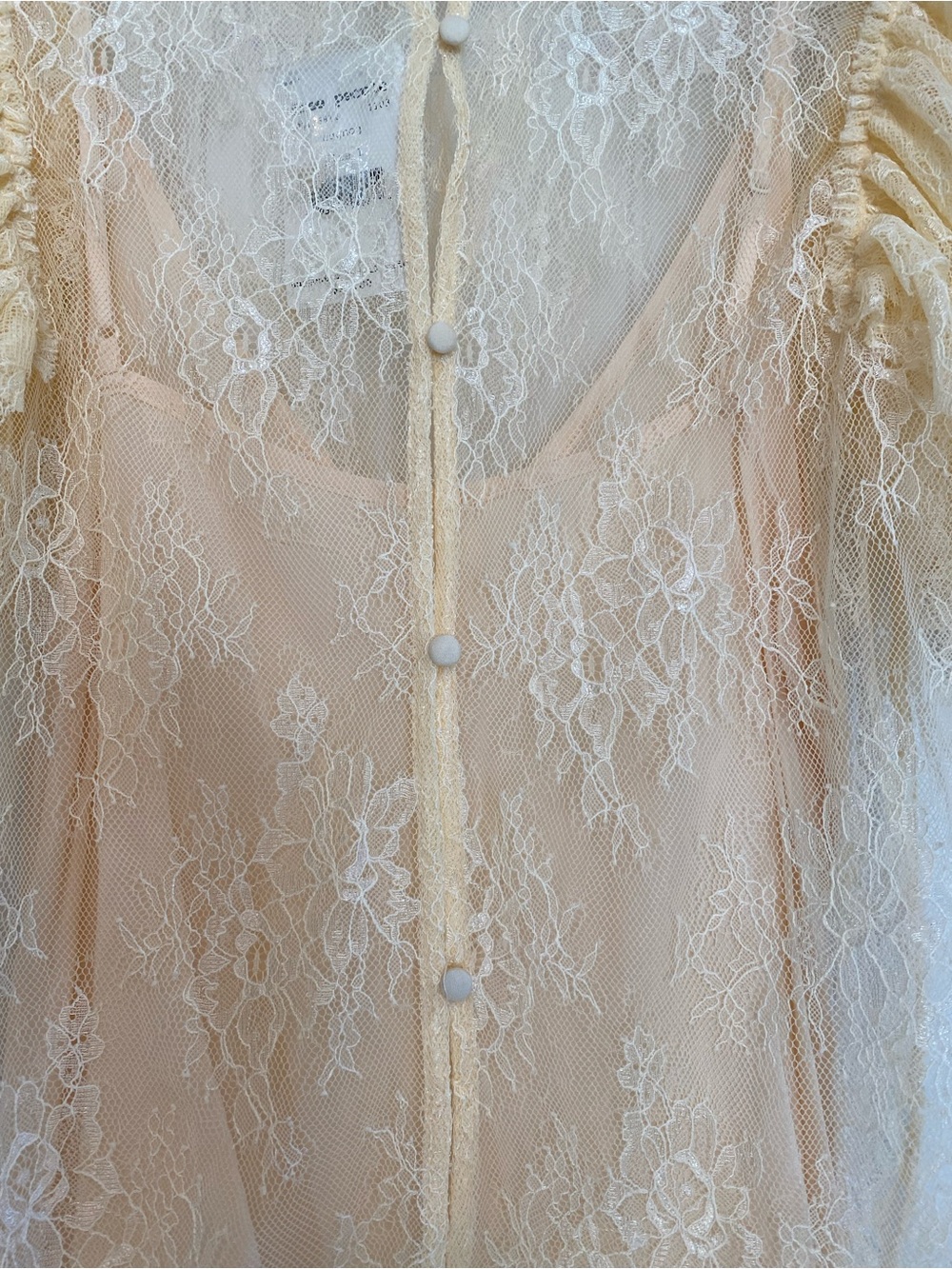 Free People Pale Yellow Lace Puff Sleeve Blouse - Picture 7 of 8